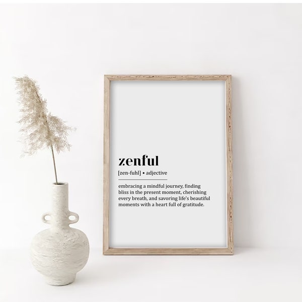 Zenful Definition print, Zen Wall Art, Living Room Wall Art, Minimalist Home Decor, Mindfulness Typographic Print, Gift for Yogi
