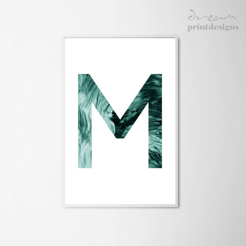 printable letter m modern letter print green letter m etsy