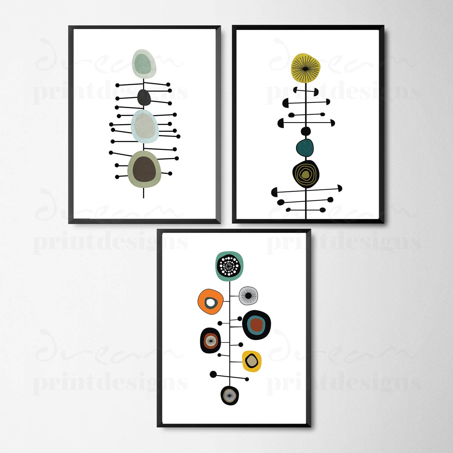 Set of Three Prints 18x24 Printable Mid-century Art | Etsy