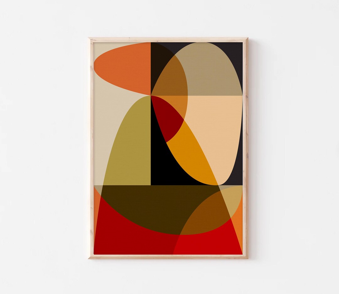 Mid Century Modern Wall Art Abstract Geometric Shapes, Retro Colors ...