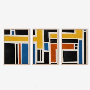 Mid Century Minimalist Art, Retro Wall Art, Set of 3 Prints Gallery Wall Art, 3 Piece Geometric Wall Art, Colorful Boho Wall Decor