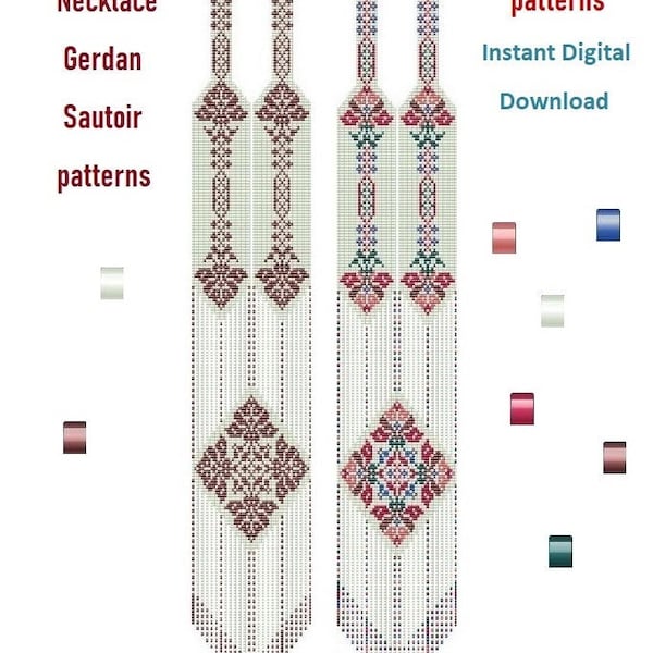 Beading loom patterns, Sautoir-Gerdan-Split-Loom Beaded Necklace, Beading Loom Stitch, Square Stitch, Instant Download, PDF