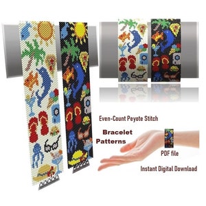 Flat Even Count Peyote Stitch Beading Patterns Cuff Bracelets, Miyuki Delica or Czech beads Preciosa, Instant Download
