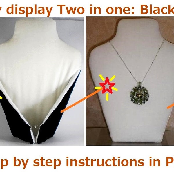 Tutoriel buste d'affichage de collier, Faire un affichage de vendeur, affichage de bijoux DIY, Deux en un : Noir et Blanc ! Instructions étape par étape en PDF