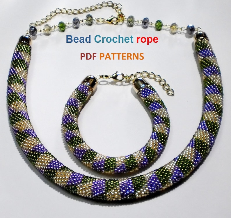 Bead Crochet rope pattern necklace and bracelet Jujube,DIY,bead crocheting,Instant Download,PDF pattern image 5