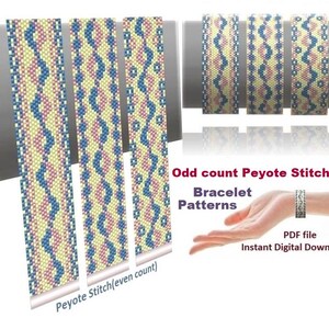 Cuff Bracelet Even Count Peyote Stitch Bead Patterns Bracelet, Miyuki Delica, Czech beads Preciosa, Instant Download