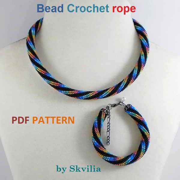 Bead Crochet Necklace Bracelet pattern,Rope bead crochet,pattern seed beads DIY,bead crocheting, bead jewelery,Instant Download,PDF pattern