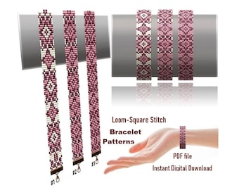 Modèles de bracelets manchette en technique Loom-Square Stitch pour Miyuki Delicas et Preciosa. Modèle de perles de graines. Téléchargement instantané.