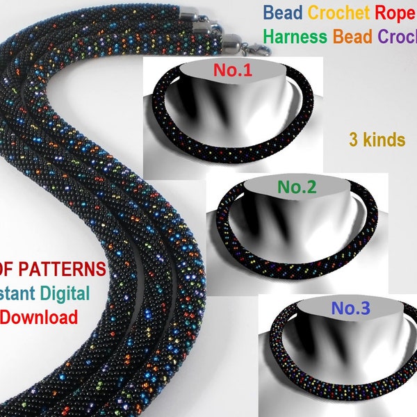 Bead Crochet Necklace Bracelet pattern, Rope bead crochet, bead crocheting, bead jewelery, Instant Download, PDF pattern