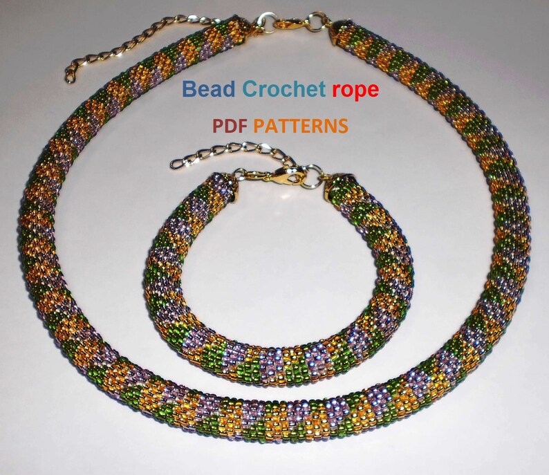 Bead Crochet rope pattern necklace and bracelet Jujube,DIY,bead crocheting,Instant Download,PDF pattern image 6