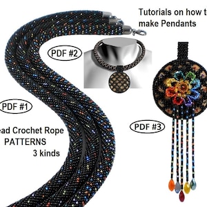 3 Ropes bead crochet patterns + 2 Tutorial pendants, Instant Download, 3 PDF fails