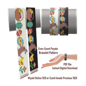Flat Even Count Peyote Stitch Beading Patterns Easter Bracelets, Miyuki Delica or Czech beads Preciosa, Instant Download