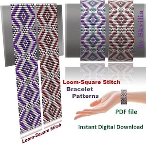 Cuff Bracelet Loom - Sguare Stitch, Bead Patterns Bracelet, Beading Patterns, Instant Download