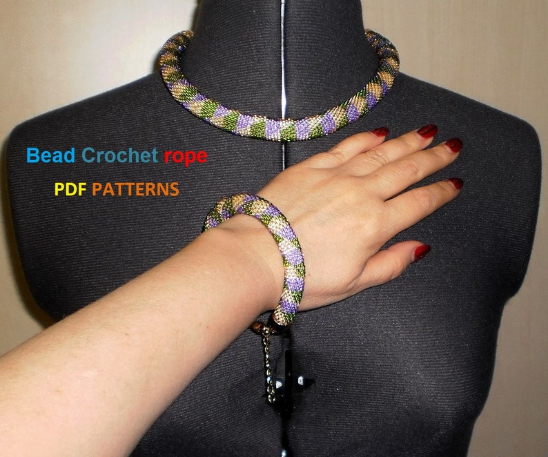 Bead Crochet rope pattern necklace and bracelet Jujube,DIY,bead crocheting,Instant Download,PDF pattern image 9