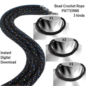 Bead Crochet Necklace Bracelet patterns 3 types, Rope bead crochet, Instant Download, PDF patterns