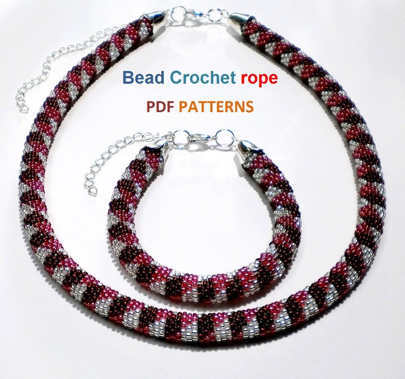 Bead Crochet rope pattern necklace and bracelet Jujube,DIY,bead crocheting,Instant Download,PDF pattern image 4