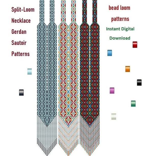 Beading Loom Patterns Sautoir gerdan split loom Beaded Necklace Beading Loom Stitch Square Stitch Instant Download PDF Etsy Canada