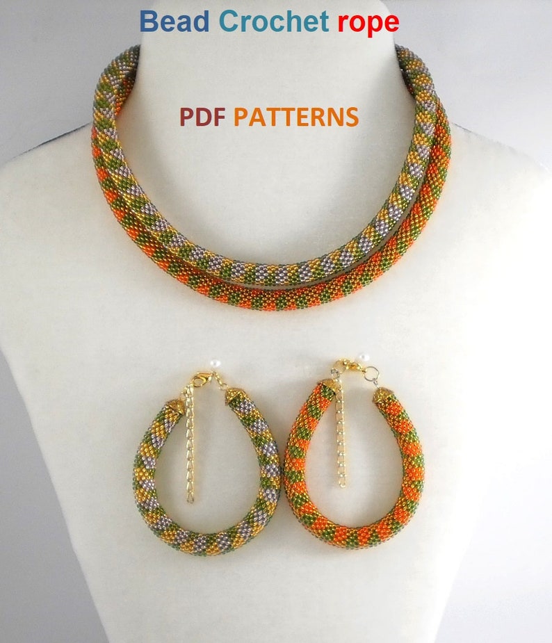 Bead Crochet rope pattern necklace and bracelet Jujube,DIY,bead crocheting,Instant Download,PDF pattern image 8