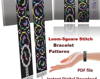 Soap bubbles Cuff Bracelet patterns in Loom-Sguare Stitch technique for Miyuki Delicas and Preciosa. Instant Download