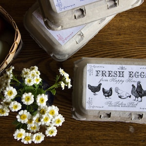 Custom Egg Carton Labels - All text is customizable - Black, Blue, or Red - Fits 4.25"x2.75" Half Dozen Cartons
