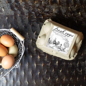 Custom Egg Carton Labels - Vintage Chicken Drawing - For 3x3 Half Dozen/6-Egg Cartons