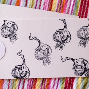 Mini Stamp Garlic - 1 inch x .5 inch stamp - hand drawn garlic, cured garlic - produce & farm branding - garlic stamp