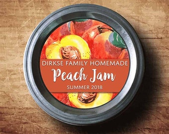 Customized Label for Peach Jam and Peach Jelly - Watercolor Style Canning Jar Label - Wide Mouth & Regular Mouth - Watercolor Peaches Label