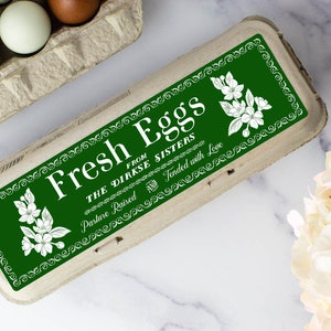Custom Egg Carton Labels - 3 in x 3 in - Antique Floral Design - Green - Customizable Text - Weatherproof Labels