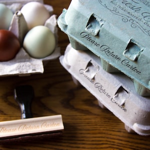 Please Return Carton Stamp - Egg Carton Stamp - Elegant Script - 1/2 inch by 3 inch - Fits all egg cartons