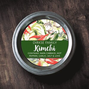 Customized Kimchi Label - Watercolor Style Canning Jar Label - Wide Mouth & Regular Mouth - Watercolor Custom Kimchi Label