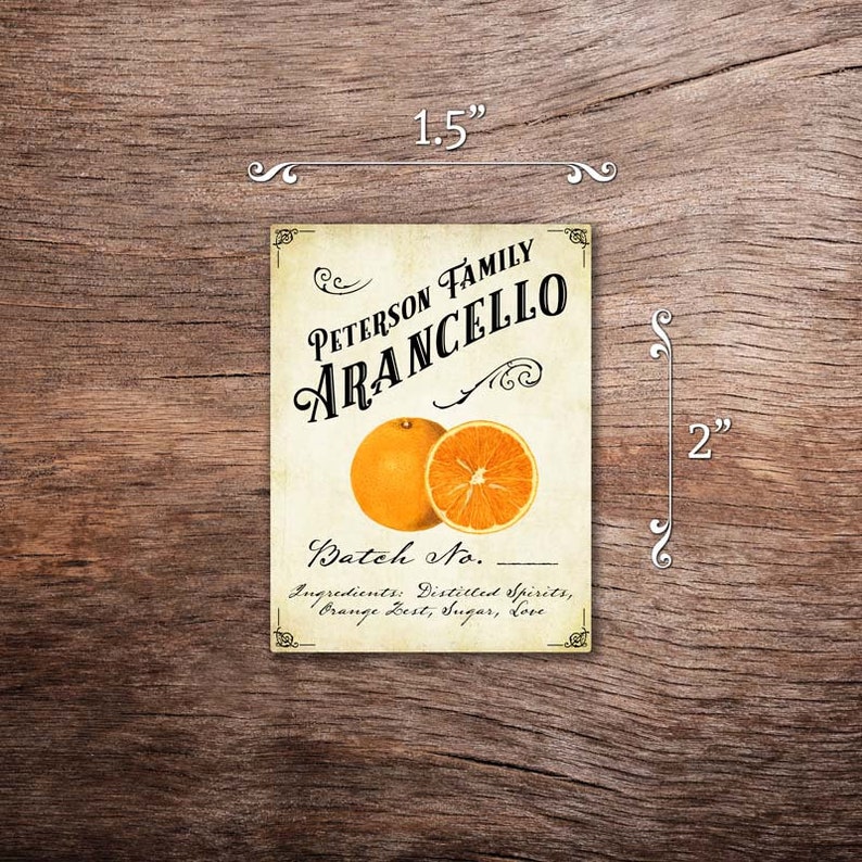 Customized Label Arancello, Orange Liqueur Label for Your Homemade Liqueurs Vintage Style Vertical 2 x 1.5 inches