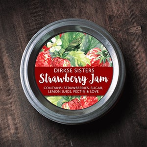 Customized Strawberry Jam Canning Label - Custom Strawberry Jam Labels - Watercolor Style Canning Jar Label - Wide Mouth & Regular Mouth image 1
