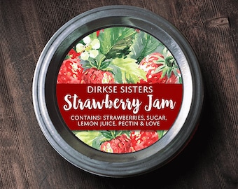 Customized Strawberry Jam Canning Label - Custom Strawberry Jam Labels - Watercolor Style Canning Jar Label - Wide Mouth & Regular Mouth
