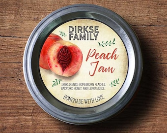 Customized Label - Peach Jelly, Jam Preserves, Juice Canning Jar Label - Wide Mouth & Regular Mouth - Vintage - All Text is Customizable