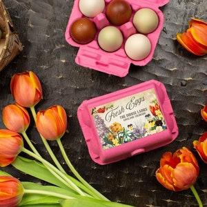 Custom Egg Carton Labels - Spring Flowers - Multiple Sizes For Half and Full Dozen Cartons - Fresh Eggs - All Text is Customizable