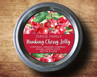 Customized Label - Sour Cherry Preserves, Cherry Jelly, Watercolor Style Canning Jar Label - Wide Mouth & Regular Mouth - Watercolor Cherry