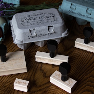 Deluxe Egg Carton Stamp Set - 5 Stamps plus hangtags - Custom Farm Stamps - Elegant Design - Fresh Eggs - Farm Branding - Customizable