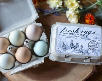 Custom Egg Carton Labels - Vintage Chicken Drawing - 4.25"x2.75" half dozen size - all text is customizable