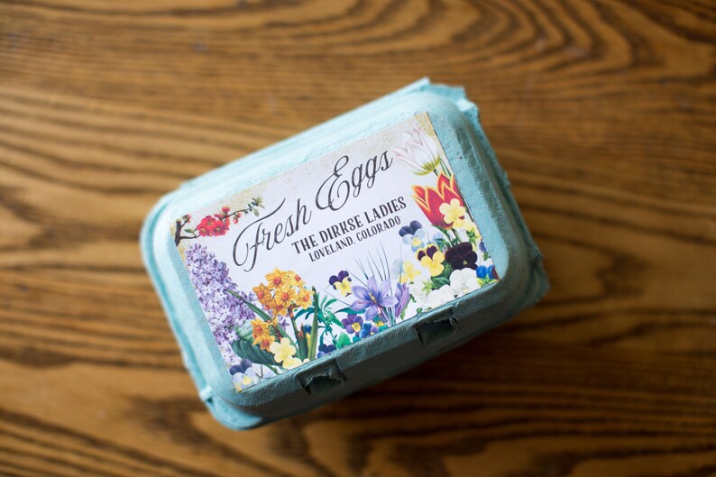 Spring Flowers Fresh Eggs Half Dozen Cartons Customizable for your Flock Custom Egg Carton Labels