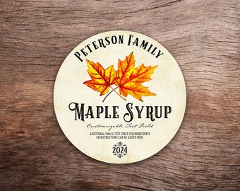 Vintage Style Maple Syrup Labels - Premium Printed Labels - All Text is Customizable