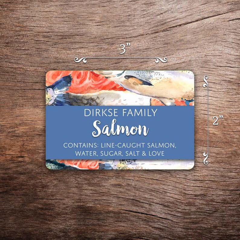 Spring Water Label Salmon Customized Label - Salmon, Watercolor Style Label - Watercolor Canned ...
