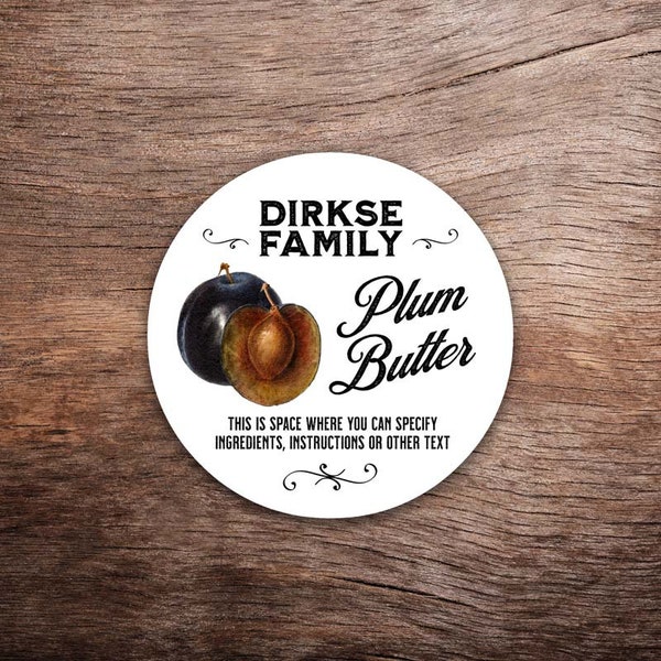 Customized Plum Canning Labels - Plum Butter, Plum Sauce, Preserves, Jar Label - All Text is Customizable