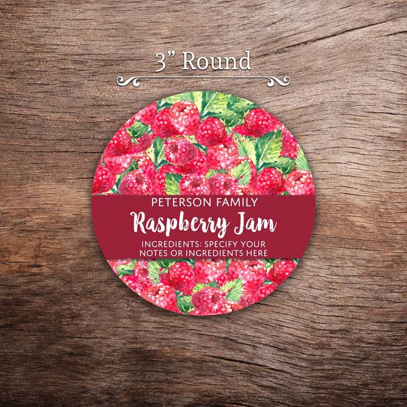 Customized Raspberry Jam Canning Label Raspberry Jelly Watercolor Style Canning Jar Label Wide Mouth & Regular Mouth image 3