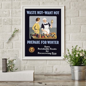 Waste Not Want Not, Prepare For Winter Canada - Vintage Poster Reproduction - Canning, Old and Young Woman Learning to Preserve Food