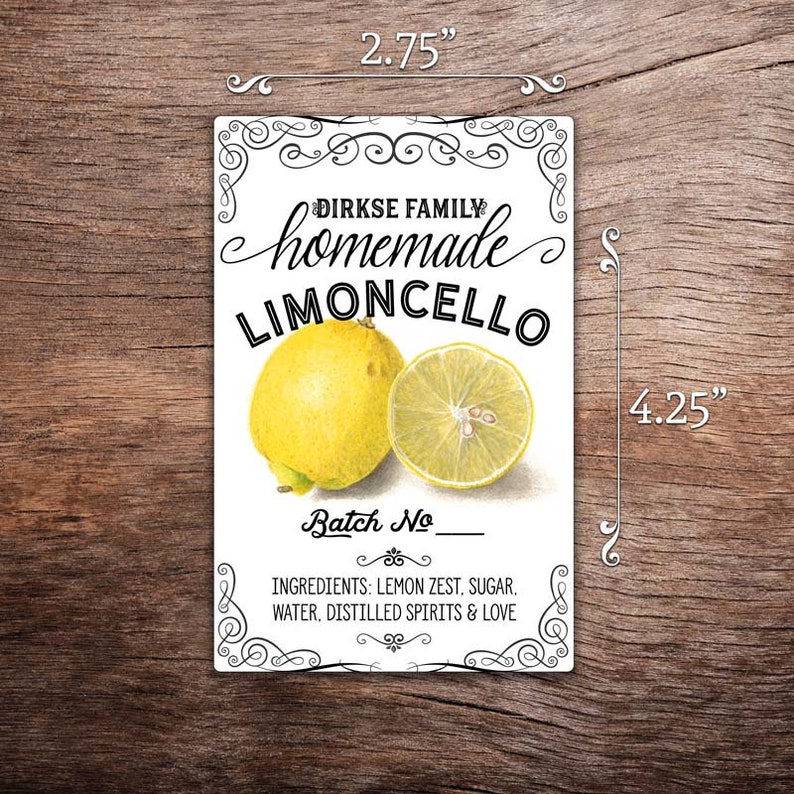 Customized Label Limoncello, Lemon Liqueur Label for Your Homemade Liqueurs Vertical 4.25 x 2.75 inches