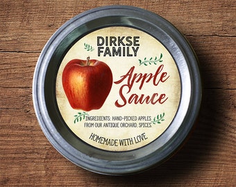 Customized Label - Apple Jelly, Jam, Preserves, Juice, Applesauce Canning Jar Label - Wide Mouth & Regular Mouth - All Text is Customizable