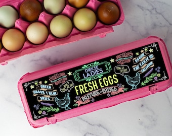 Custom Egg Carton Labels - Chalkboard Style - Customizable Text - Half Dozen and Full Dozen Egg Carton Labels