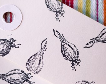 Mini Stamp - 1 inch x .5 inch stamp - hand drawn Shallots - produce & farm branding - shallot stamp