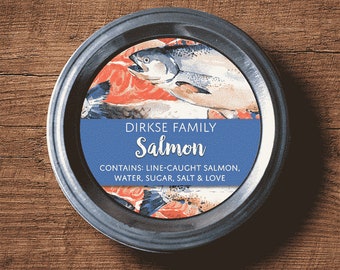 Customized Label - Salmon, Watercolor Style Label - Watercolor Canned Salmon Labels - Custom Labels