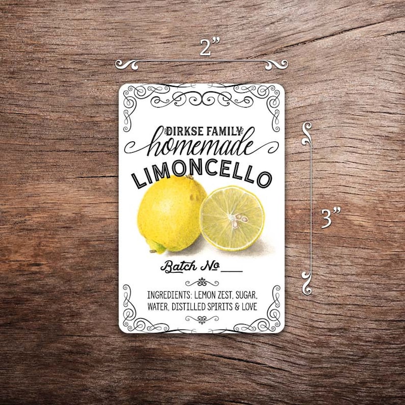 Customized Label Limoncello, Lemon Liqueur Label for Your Homemade Liqueurs Vertical 3 x 2 inches